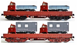 NPE Modellbau NW22400 - H0 Niederbordwagen-Set Samms 4860 mit IFA-LKW´s der DR; Ep. IV